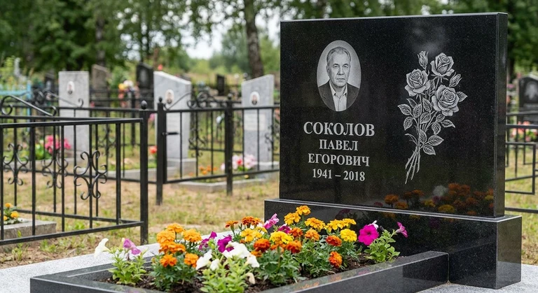 Гравировка роз на памятник в Барнауле — пример работы на граните