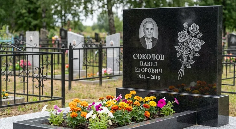 Памятник с гравировкой роз — выполненная работа «Соколов» в Барнауле