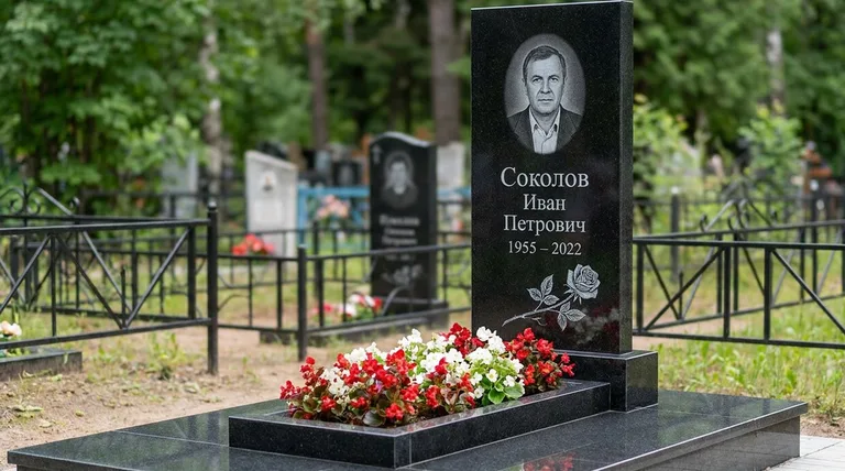 Памятник с гравировкой роз — выполненная работа «Соколов» в Барнауле
