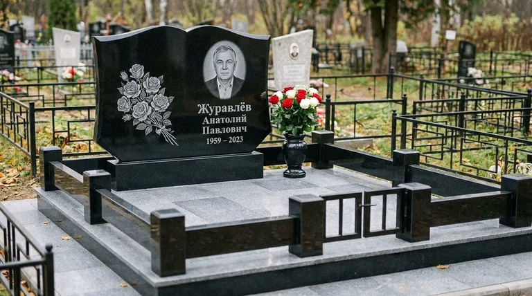 Памятник с гравировкой роз — выполненная работа «Журавлёв» в Барнауле