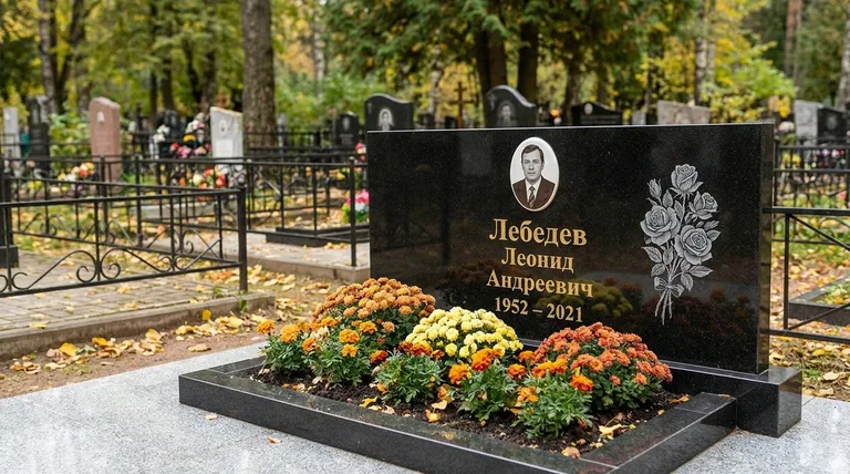 Памятник с гравировкой роз — выполненная работа «Лебедев» в Барнауле