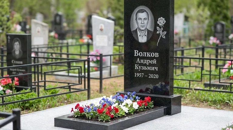Памятник с гравировкой роз — выполненная работа «Волков» в Барнауле