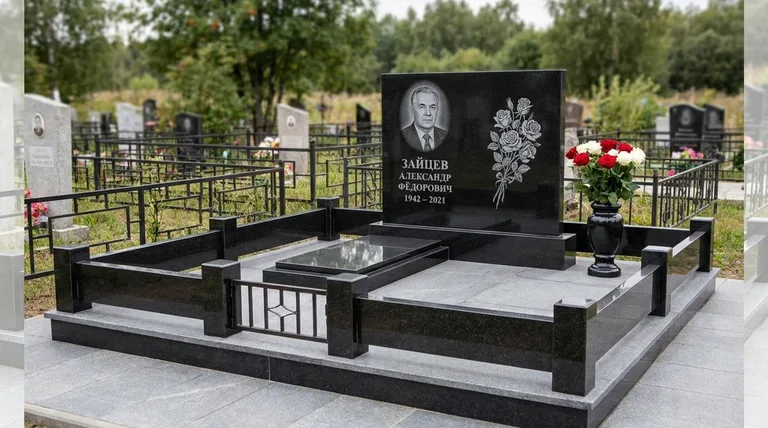 Памятник с гравировкой роз — выполненная работа «Зайцев» в Барнауле