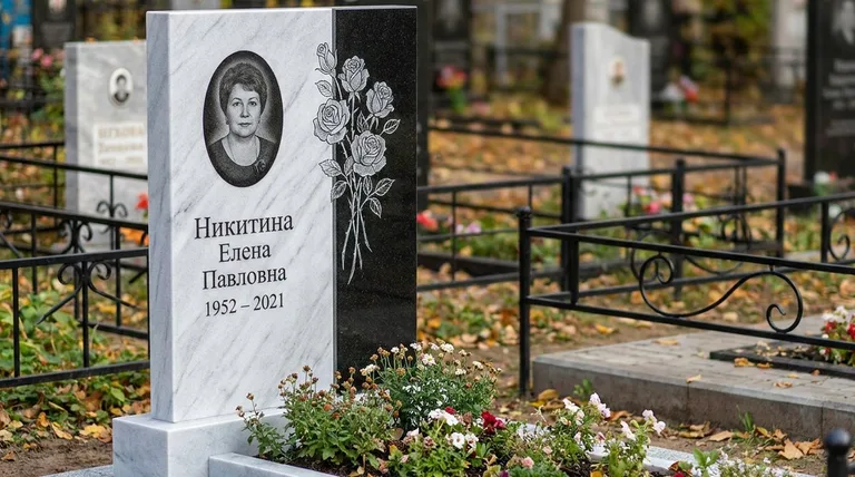 Памятник с гравировкой роз — выполненная работа «Никитина» в Барнауле