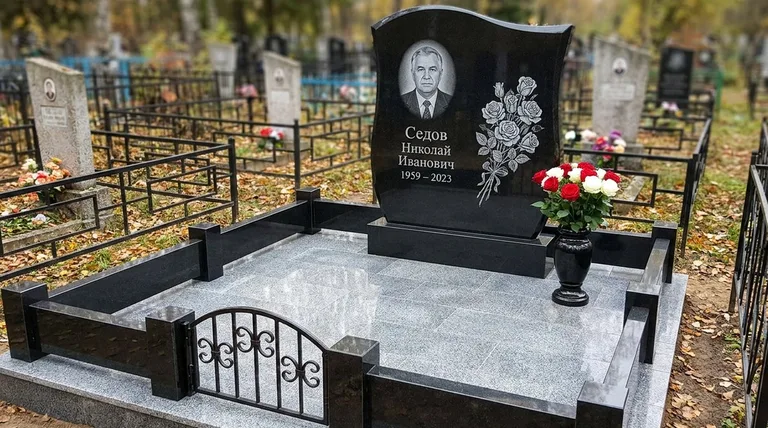 Памятник с гравировкой роз — выполненная работа «Седов» в Барнауле