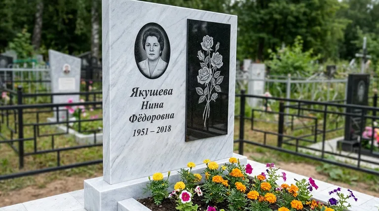 Памятник с гравировкой роз — выполненная работа «Якушева» в Барнауле