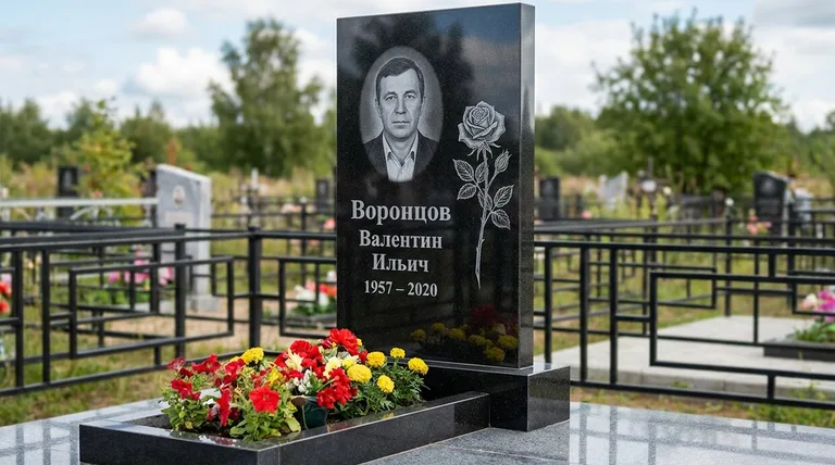 Памятник с гравировкой роз — выполненная работа «Воронцов» в Барнауле