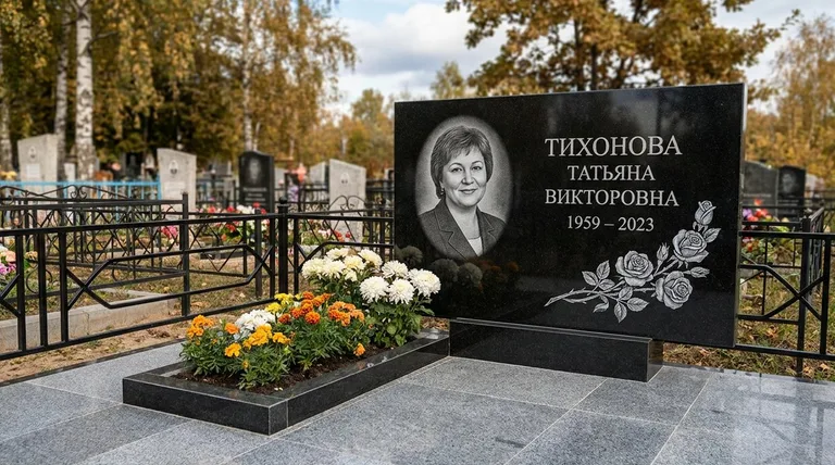 Памятник с гравировкой роз — выполненная работа «Тихонова» в Барнауле