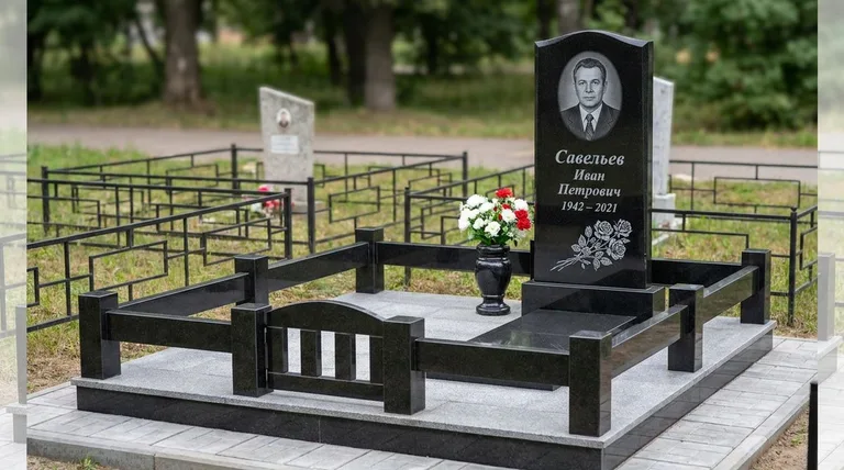 Памятник с гравировкой роз — выполненная работа «Савельев» в Барнауле