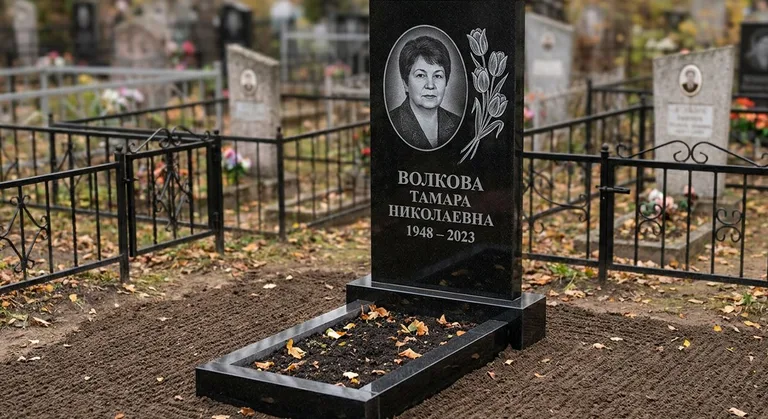 Памятник с гравировкой тюльпанов — выполненная работа «Волкова» в Барнауле