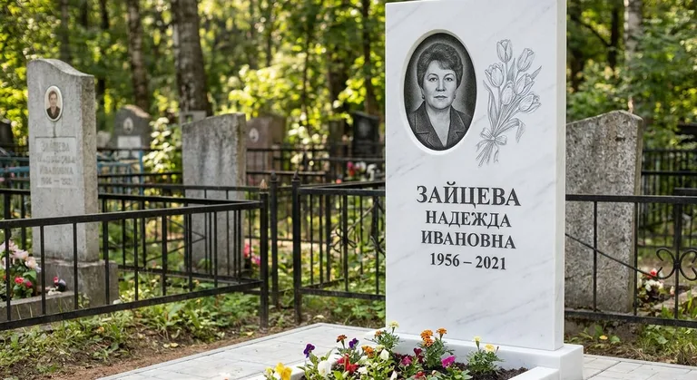 Памятник с гравировкой тюльпанов — выполненная работа «Зайцева» в Барнауле