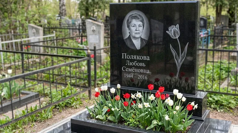 Памятник с гравировкой тюльпанов — выполненная работа «Полякова» в Барнауле