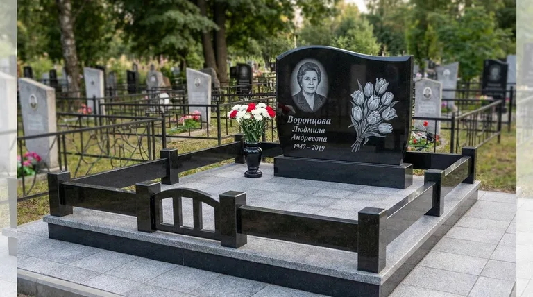 Памятник с гравировкой тюльпанов — выполненная работа «Воронцова» в Барнауле