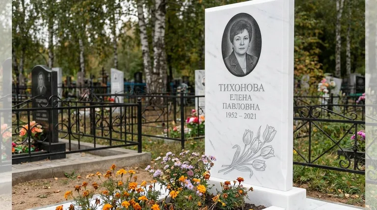 Памятник с гравировкой тюльпанов — выполненная работа «Тихонова» в Барнауле