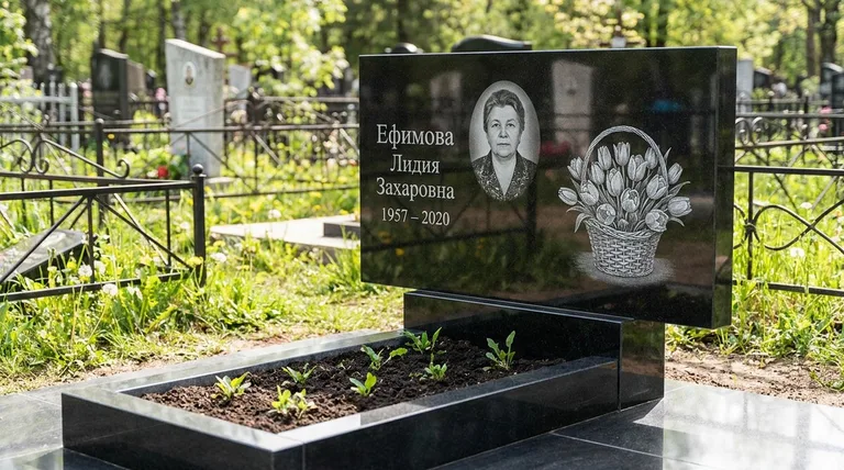 Памятник с гравировкой тюльпанов — выполненная работа «Ефимова» в Барнауле