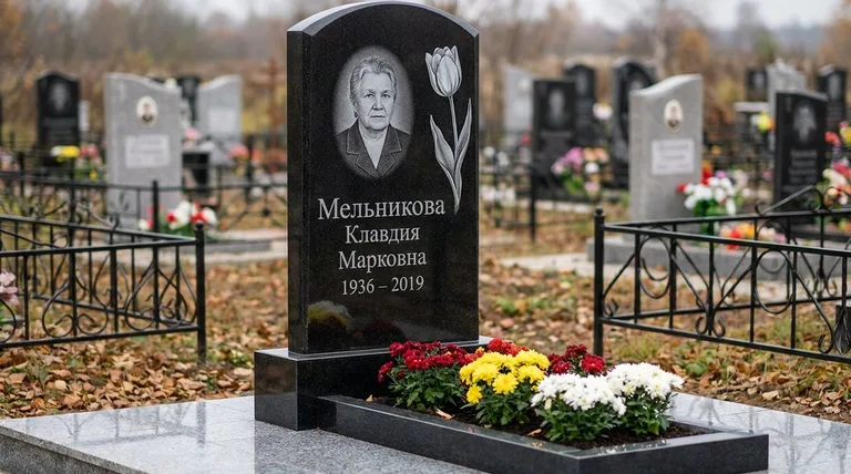 Памятник с гравировкой тюльпанов — выполненная работа «Мельникова» в Барнауле
