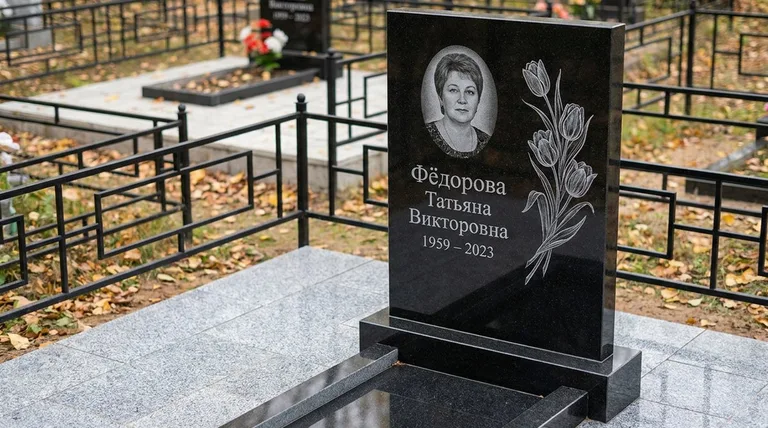 Памятник с гравировкой тюльпанов — выполненная работа «Фёдорова» в Барнауле