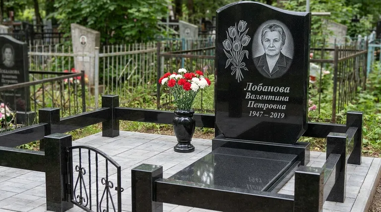 Памятник с гравировкой тюльпанов — выполненная работа «Лобанова» в Барнауле