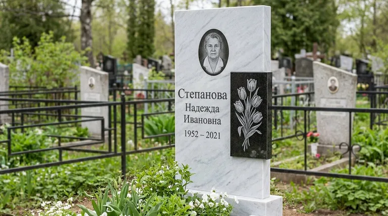 Памятник с гравировкой тюльпанов — выполненная работа «Степанова» в Барнауле