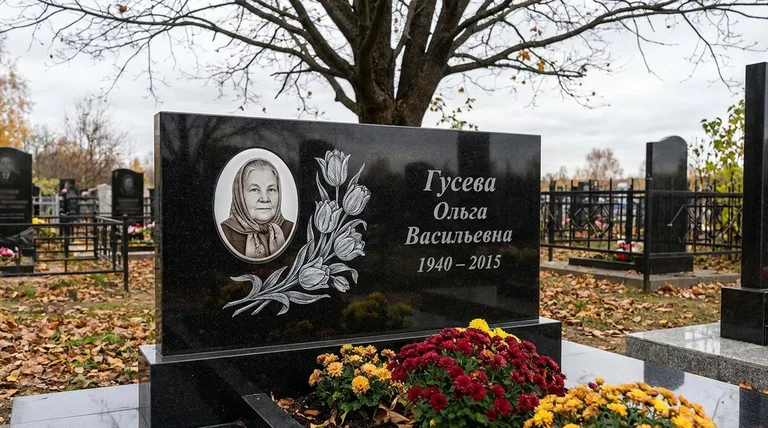 Памятник с гравировкой тюльпанов — выполненная работа «Гусева» в Барнауле