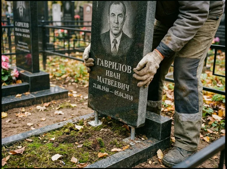 Демонтаж гранитного памятника (стелы) с могилы в Барнауле