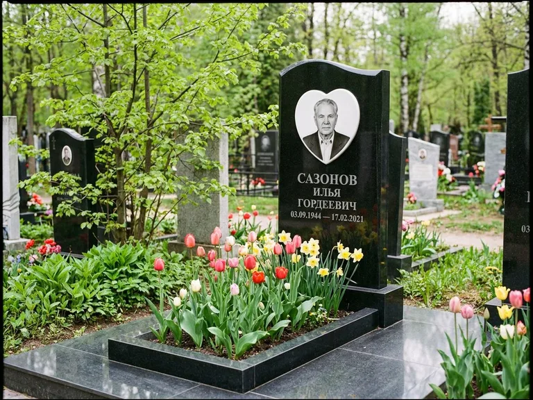 Цветной керамический портрет на памятнике в Барнауле