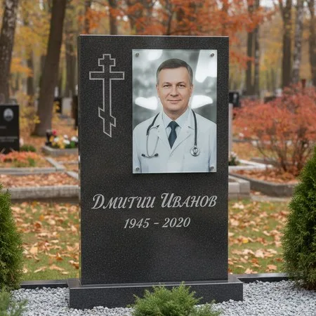 Портрет на стекле 180×240 мм на чёрной стеле в Барнауле