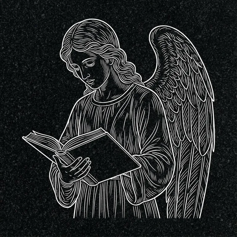 Эскиз гравировки ангела на памятник — ангел с раскрытой книгой в Барнауле