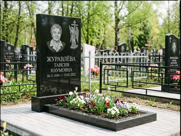 Памятник с гравировкой ангела — гравировка ангела с голубем по диагонали стелы, работа «Журавлёва» в Барнауле