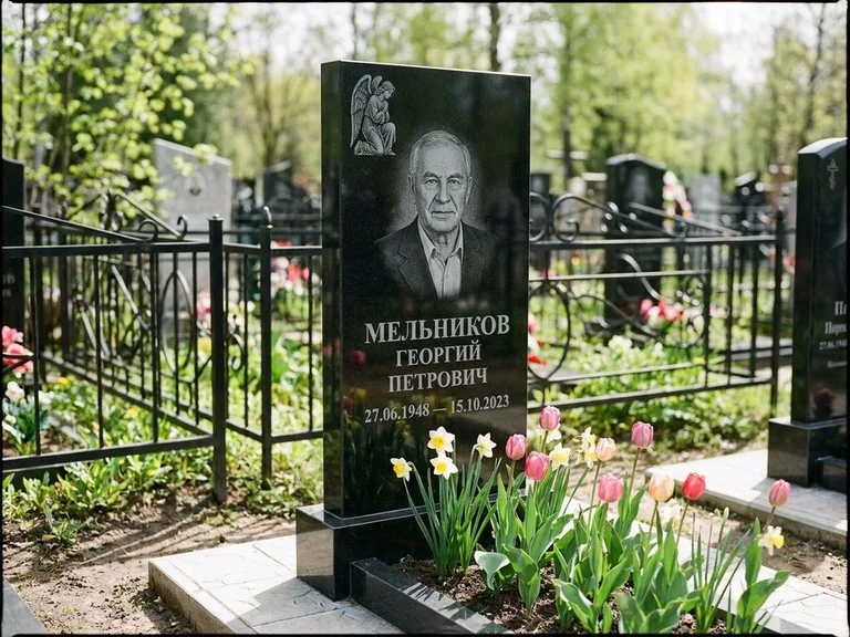 Памятник с гравировкой ангела — гравировка ангела с голубем по диагонали стелы, работа «Доронин» в Барнауле