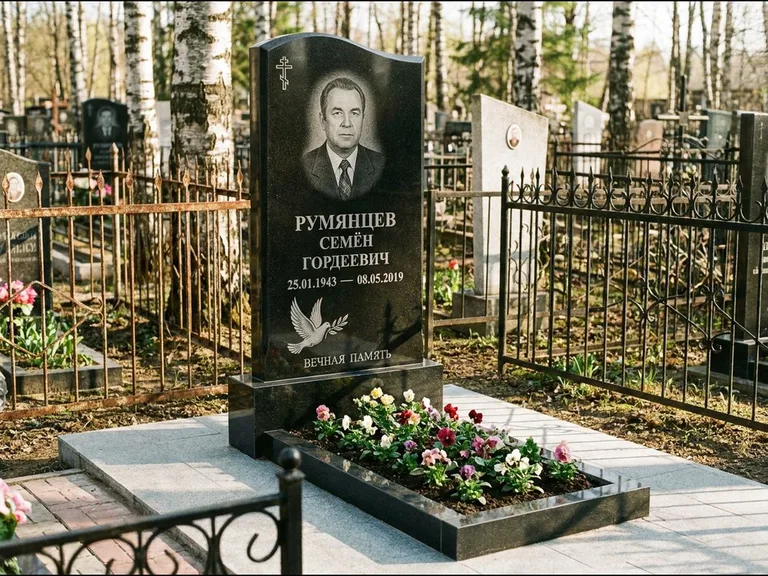 Памятник с гравировкой голубей — гравировка голубя с оливковой ветвью рядом с эпитафией, работа «Румянцев» в Барнауле