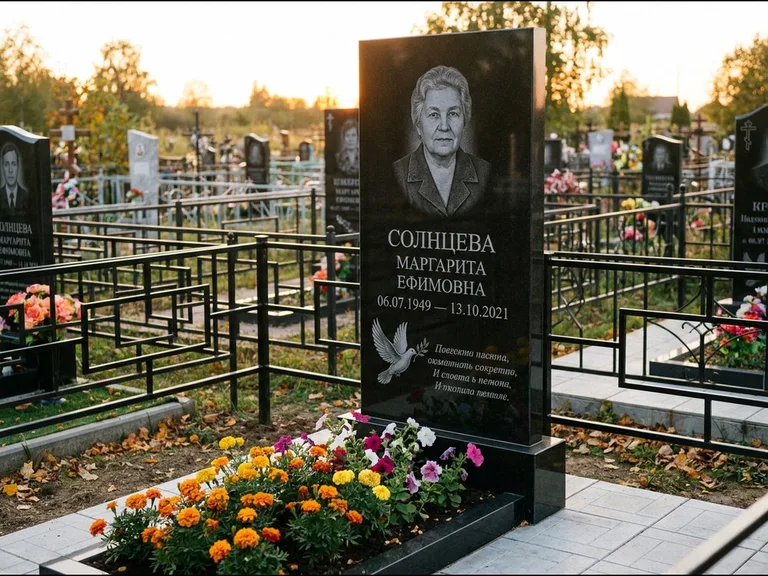 Памятник с гравировкой голубей — гравировка голубя с оливковой ветвью рядом с эпитафией, работа «Солнцева» в Барнауле