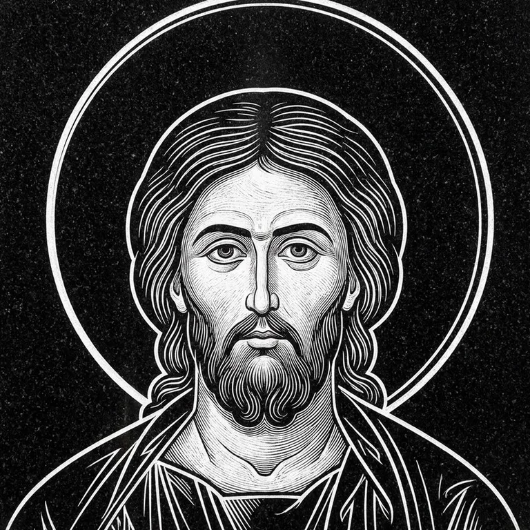 Эскиз иконы: Архангел Михаил — воинам и мужчинам, гравировка на памятник в Барнауле