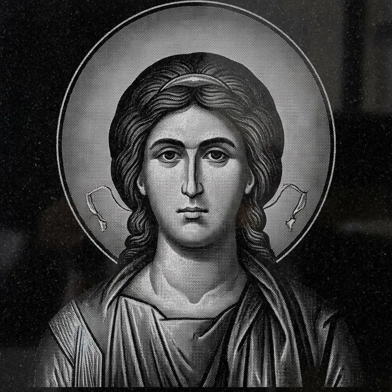 Эскиз иконы: Архангел Михаил (полутон) — образ архангела в полутонах, гравировка на памятник в Барнауле