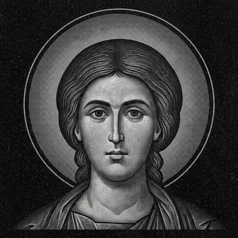 Эскиз иконы: Георгий Победоносец (полутон) — воинский образ, гравировка на памятник в Барнауле