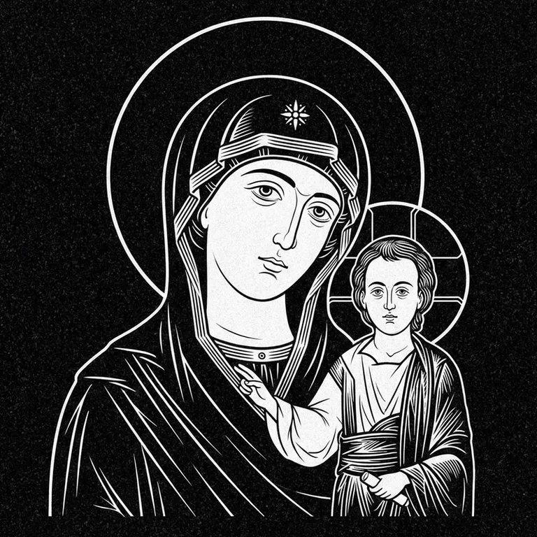 Эскиз иконы: «Утоли моя печали» — облегчение скорби, гравировка на памятник в Барнауле
