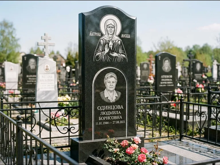 Памятник с гравировкой иконы — Владимирская икона Божией Матери с Младенцем, работа «Зотов» в Барнауле