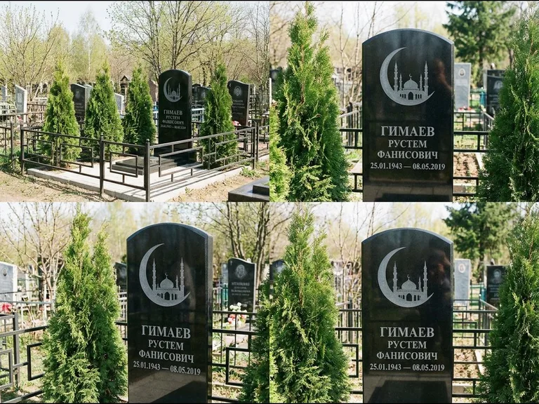 Памятник с гравировкой полумесяца — гравировка полумесяца над силуэтом мечети, работа «Гимаев» в Барнауле