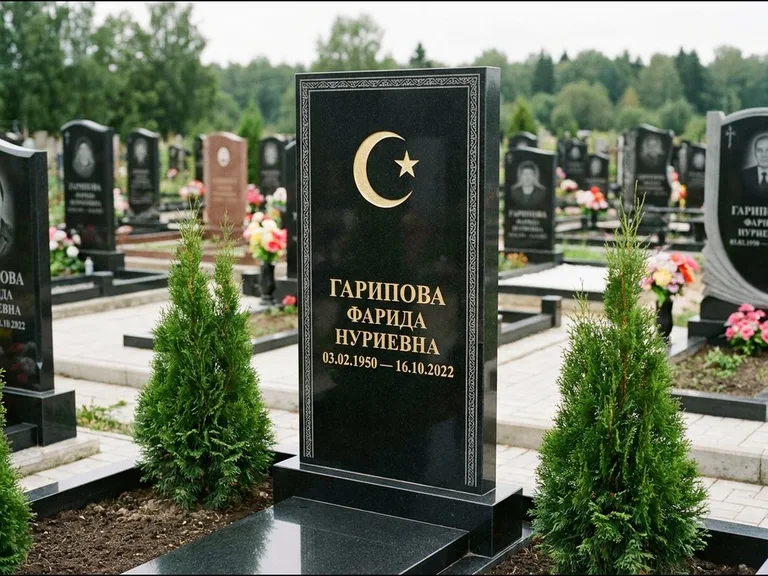 Памятник с гравировкой полумесяца — гравировка полумесяца, работа «Гарипова» в Барнауле