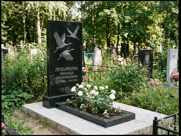 Памятник с гравировкой журавлей — гравировка журавлей, работа «Лукьянова» в Барнауле