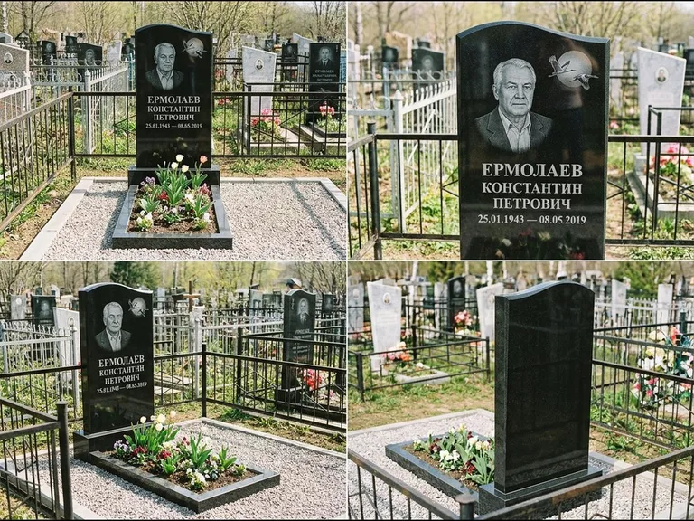 Памятник с гравировкой журавлей — гравировка клина журавлей на фоне солнечного диска, работа «Ермолаев» в Барнауле