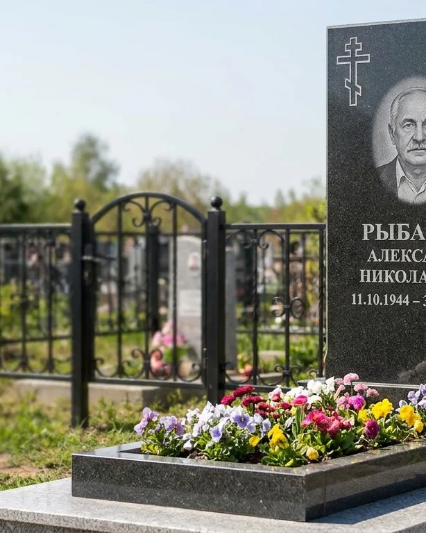 Двойной памятник под ключ с ярким цветником в Барнауле