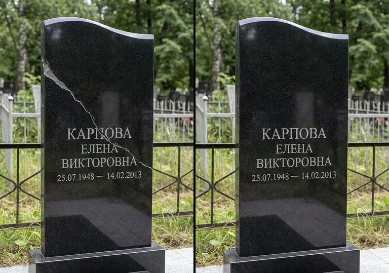 Заделка трещины на чёрном граните: до и после в Барнауле