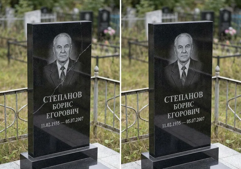 Восстановление надписи и портрета на памятнике: до и после в Барнауле