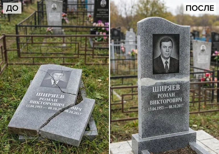 Обновление золочёных букв на граните: до и после в Барнауле