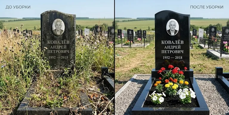 Уборка могилы до и после — ухоженный участок в Барнауле