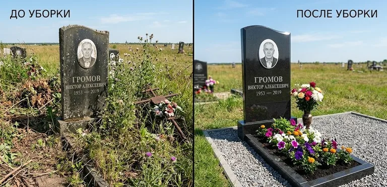 Уборка участка с обелиском до и после в Барнауле