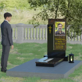 Памятник вертикальный православный с мемориальным комплексом - П005