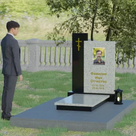 Православный вертикальный памятник с крестом и комплексом - П006