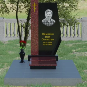 Гранитный вертикальный памятник с крестом и комплексом - П008